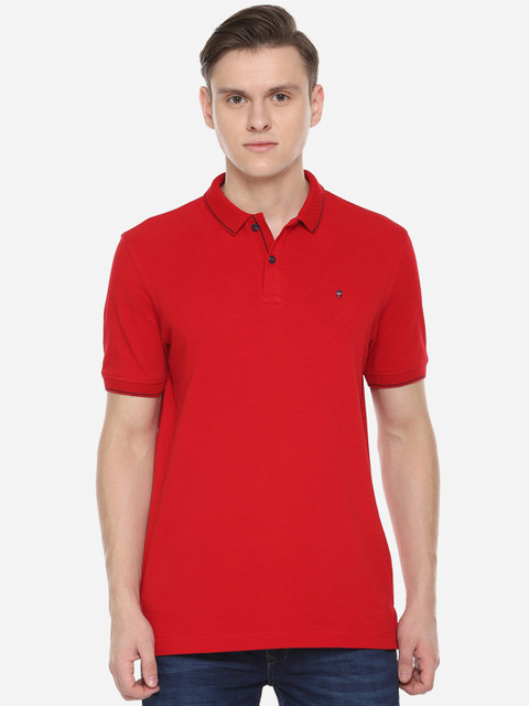 

Louis Philippe Sport Men Red Solid Polo Collar Pure Cotton T-shirt