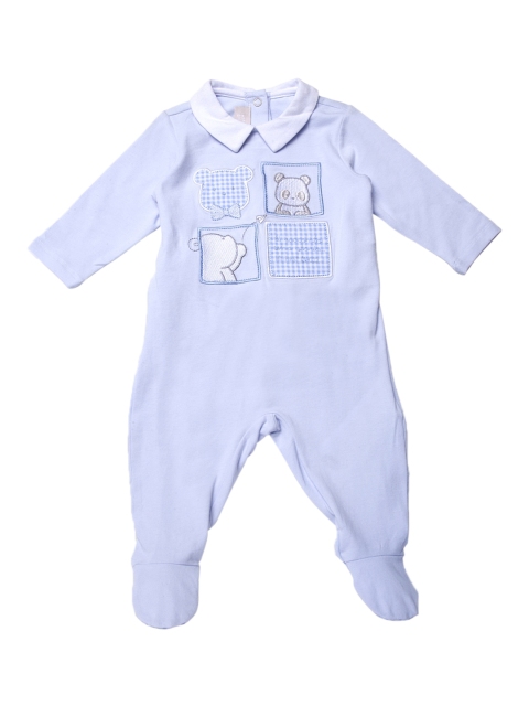 Kids Blue Solid Sleepsuit with Applique Detail
