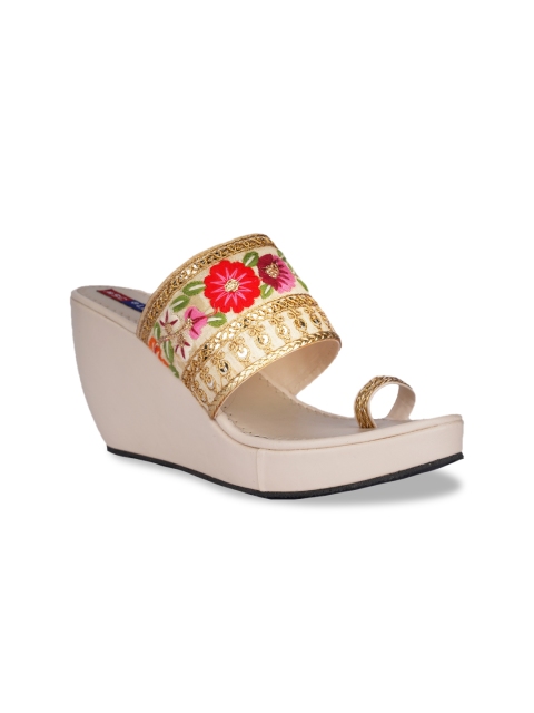 

MSC Women Cream-Coloured Woven Design Wedges