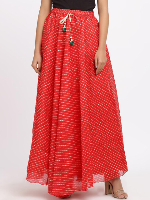 

SOUNDARYA Women Red Striped Flared Maxi Skirt