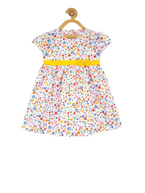 

Campana Girls White & Yellow Floral Print Fit and Flare Dress