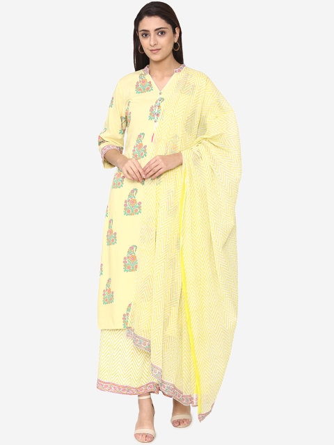 

Laabha Women Yellow Printed Kurta with Palazzos & Dupatta