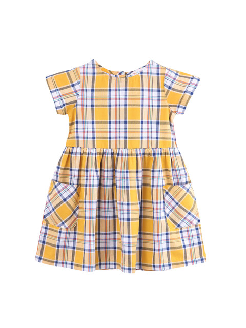 

Beebay Girls Yellow & Navy Blue Checked Fit and Flare Dress
