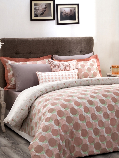 

MASPAR Unisex Peach-Coloured & Off-White Printed 210TC Bedding Set