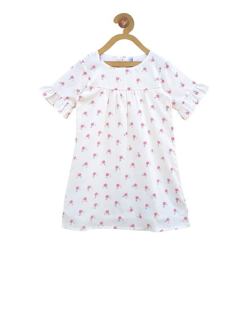 

Campana Girls White & Pink Printed A-Line Dress