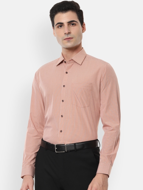 

Van Heusen Men Orange & White Slim Fit Checked Formal Shirt