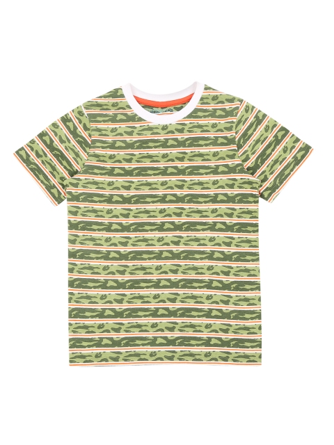 

Pantaloons Junior Boys Olive Green & Yellow Striped Round Neck T-shirt