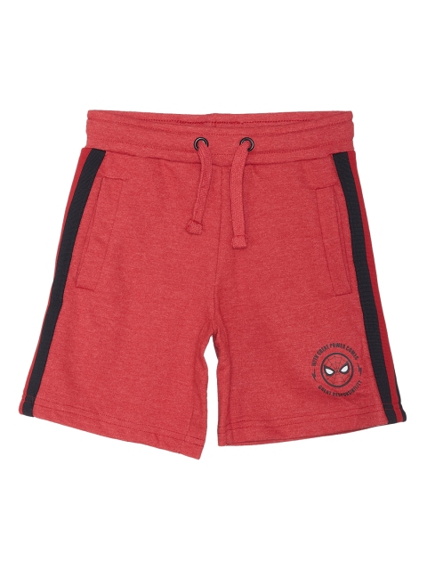 

Kids Ville Boys Red Regular Fit Solid Shorts with Spiderman Printed Detail