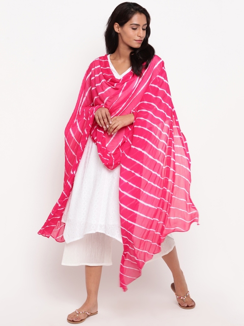 

trueBrowns Pink & White Leheriya Dyed Dupatta