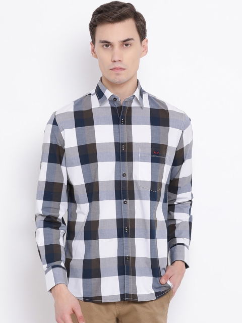 

Crimsoune Club Men White & Brown Slim Fit Checked Casual Shirt