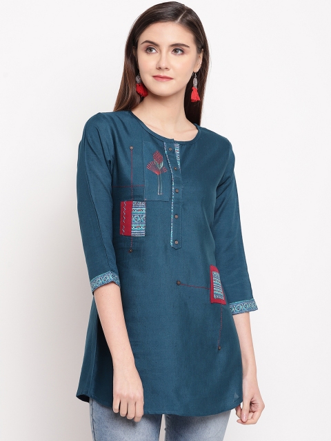 

Kvsfab Women Teal Green & Red Solid A-Line Kurti
