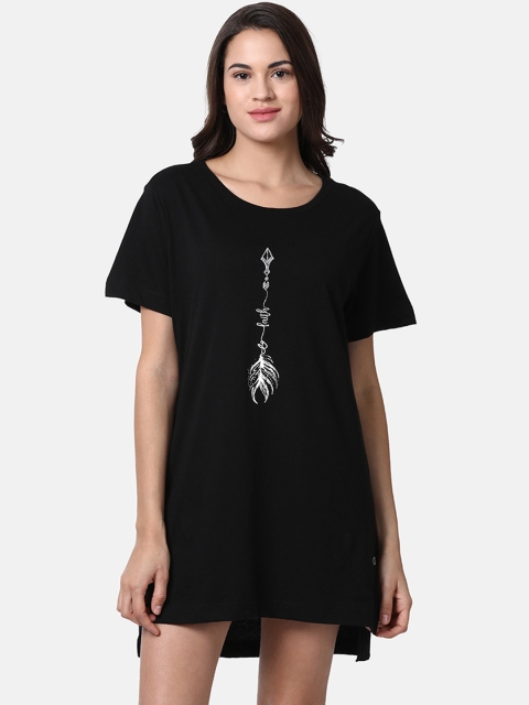 

Enamor Women Black Relaxed Fit Long Length Tunic T-Shirt