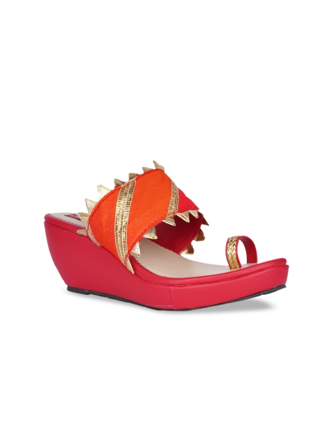 

MSC Women Red & Orange Colourblocked Wedges