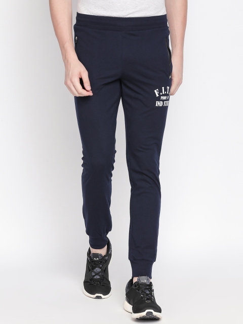 

FiTZ Men Navy Blue & Grey Colourblocked Slim-Fit Joggers