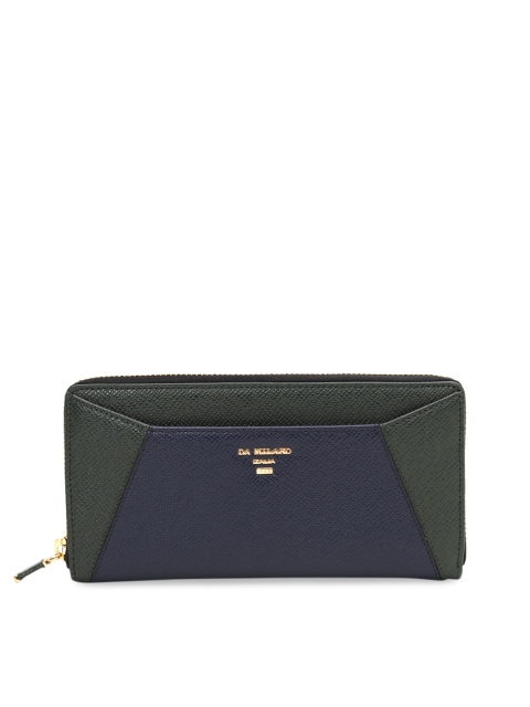 

Da Milano Women Blue & Green Colourblocked Leather Zip Around Wallet