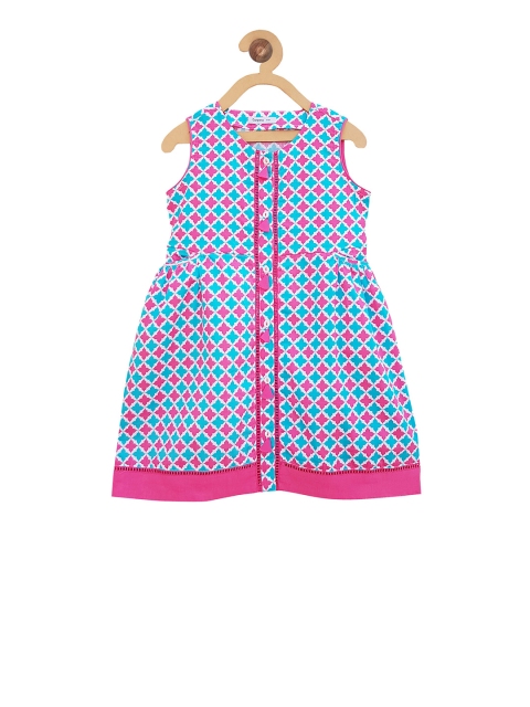 

Campana Girls Pink & Turquoise Blue Printed A-Line Dress