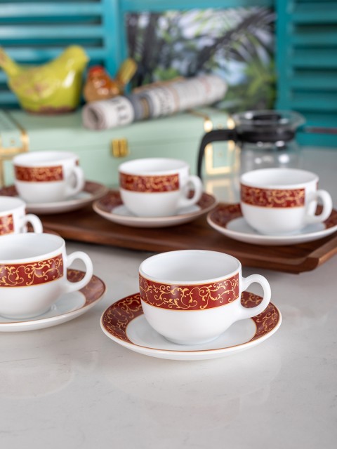 

Laopala White & Maroon Printed Set of 6 Tea Cups & Saucer