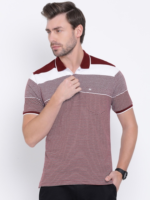 

Monte Carlo Men Maroon & White Striped Polo Collar T-shirt