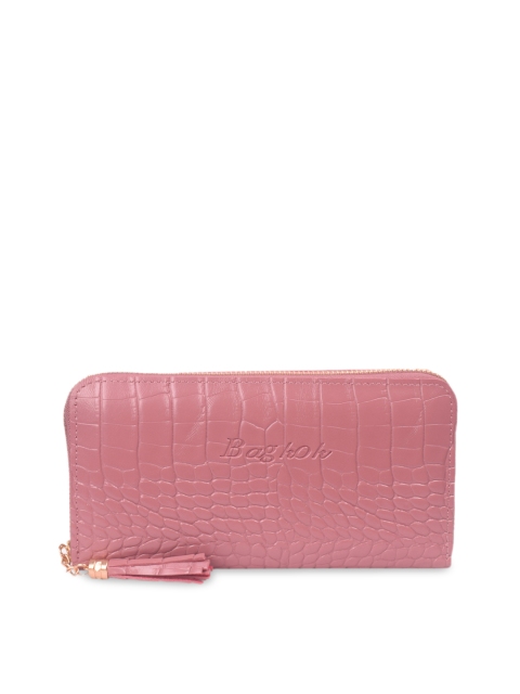 

Bagkok Women Pink Self Design Zip Around Wallet