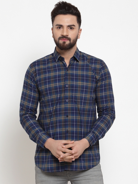

JAINISH Men Navy Blue & Yellow Regular Fit Checked Casual Shirt