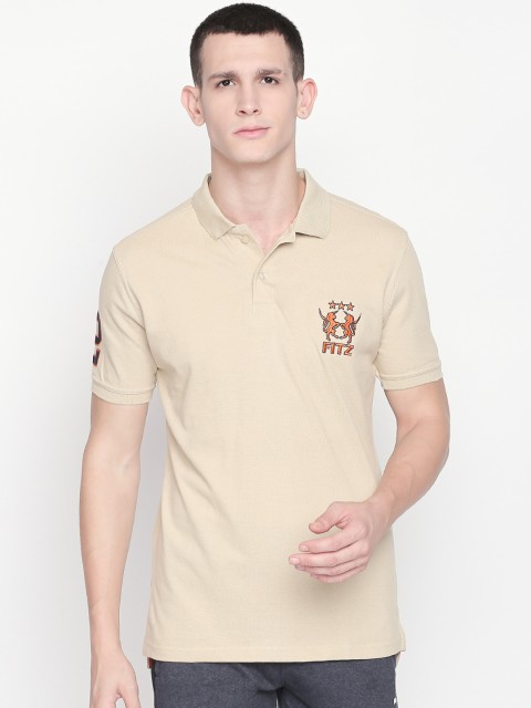 

FiTZ Men Beige Printed Polo Collar T-shirt
