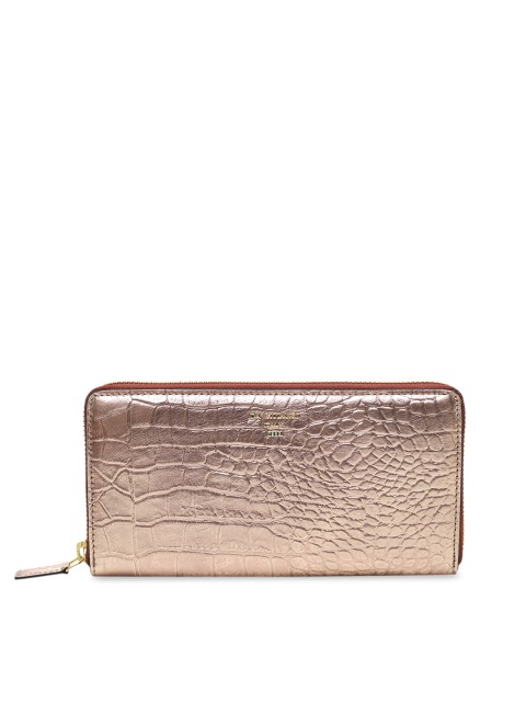 

Da Milano Women Copper-Toned Textured Zip Around Wallet