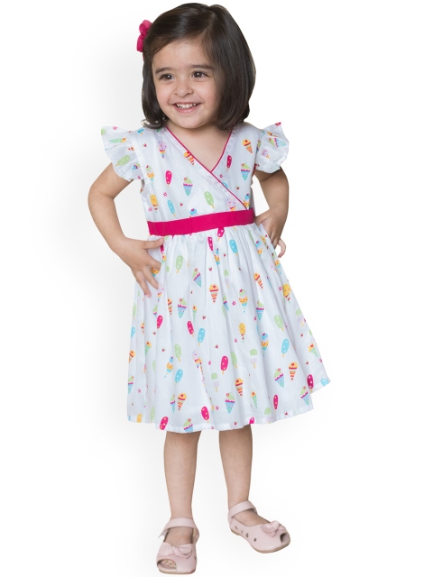 

Campana Girls White & Pink Ice Cream Print Fit and Flare Dress