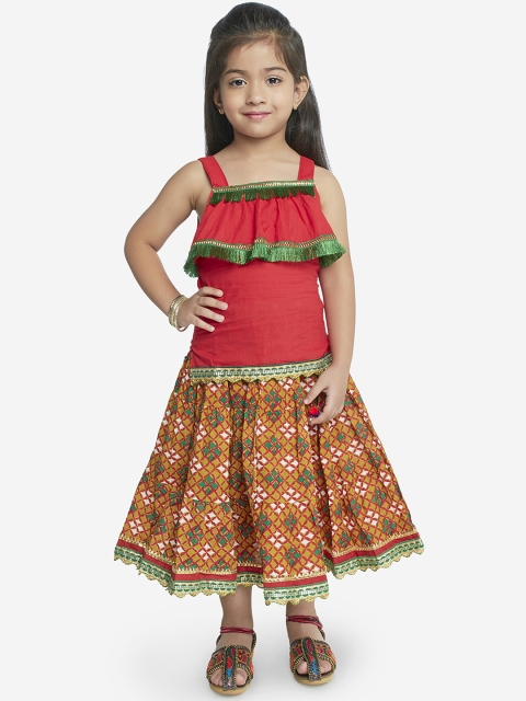 

KID1 Girls Mustard Yellow & Red Printed Ready to Wear Lehenga with Blouse