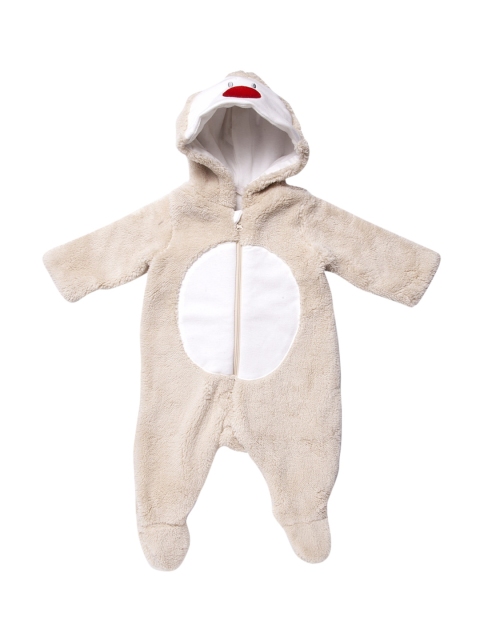 

Chicco Kids Beige & White Colourblocked Fuzzy Front Opening Hooded Sleepsuit