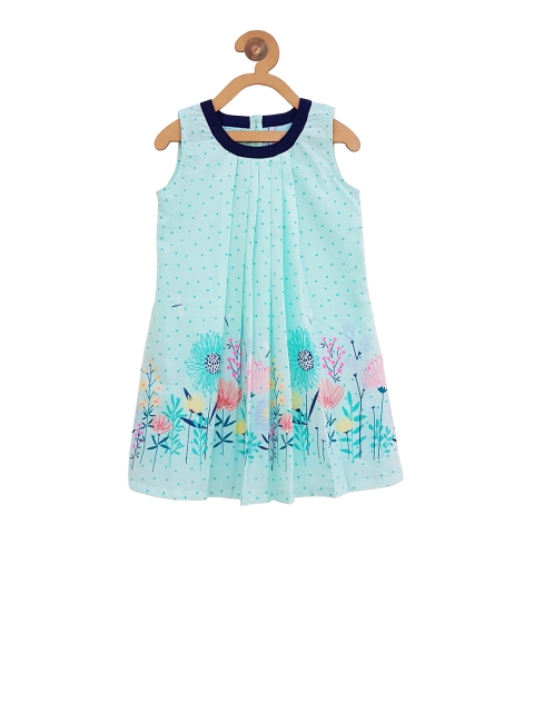 

Campana Girls Turquoise Blue Printed A-Line Dress
