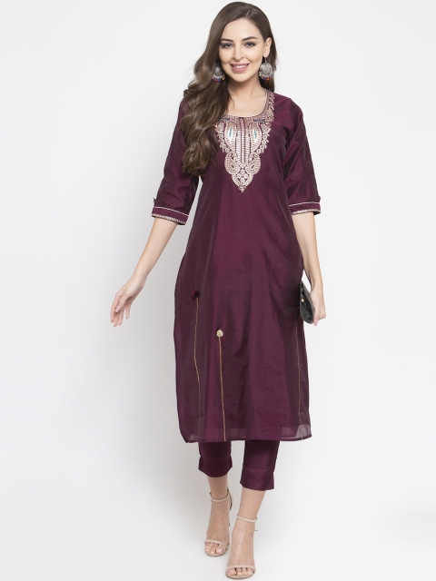 

Aujjessa Women Purple Yoke Design Kurta with Trousers