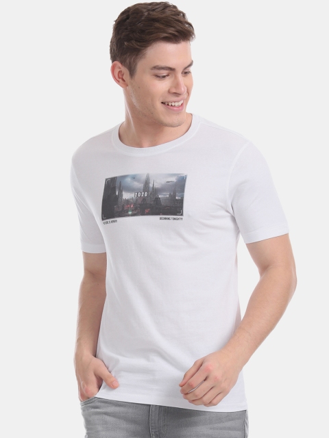 

Colt Men White Printed Round Neck Pure Cotton T-shirt