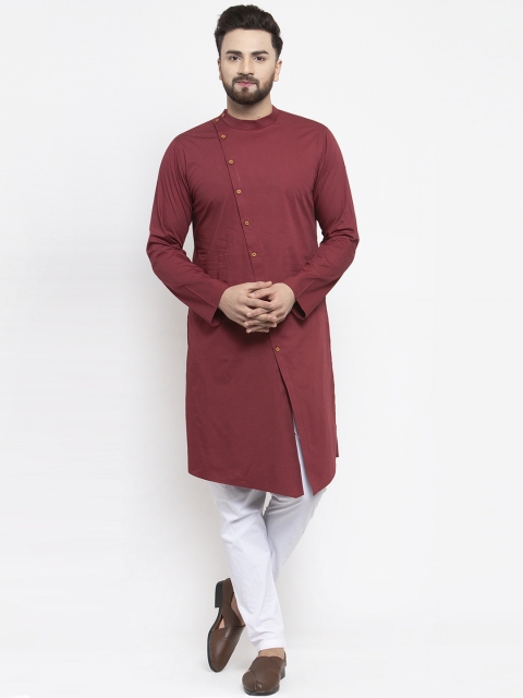 

Zotw Men Maroon Solid Straight Asymmetric Kurta