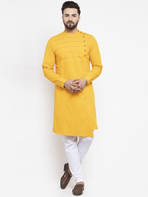 

Zotw Men Yellow Solid Asymmetrical Hem Straight Kurta