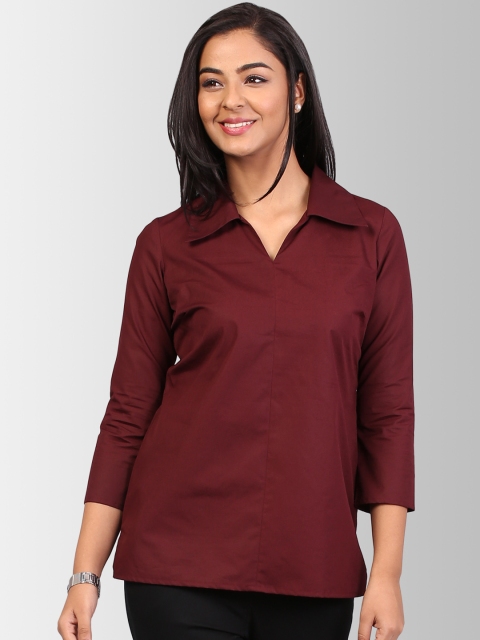 

FableStreet Women Maroon Regular Fit Solid Casual Shirt