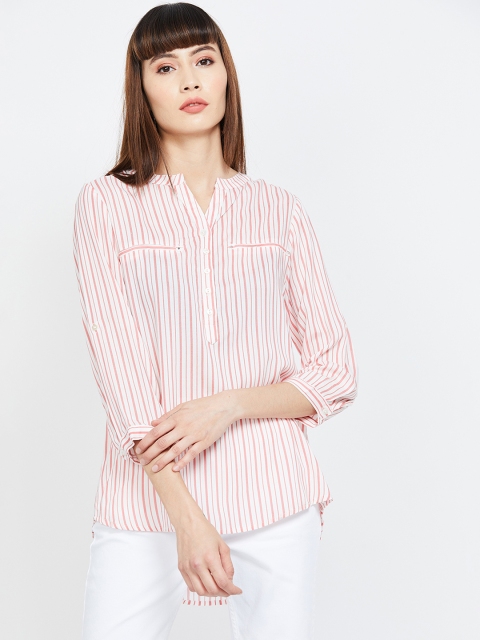

Fame Forever by Lifestyle Women Pink & White Striped Shirt Style Top