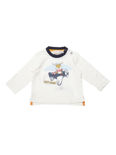 Boys Off-White Printed Round Neck Pure Cotton T-shirt