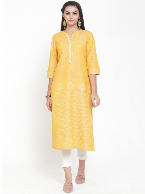 

ETIQUETTE Women Yellow & White Printed Straight Kurta