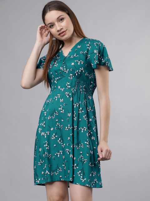 

Tokyo Talkies Women Turquoise Blue & Blue Printed Empire Dress