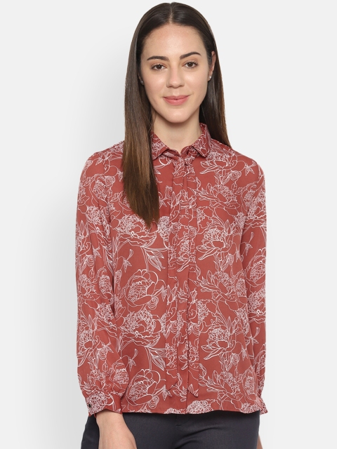 

Van Heusen Woman Mauve & White Regular Fit Printed Casual Shirt