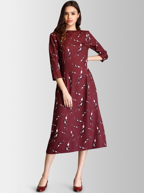 

FableStreet Women Maroon & White Printed Fit and Flare Dress