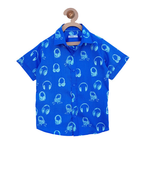 

Campana Boys Blue Regular Fit Printed Casual Shirt