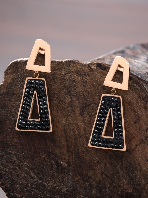 

E2O Rose Gold-Plated & Black Triangular Drop Earrings
