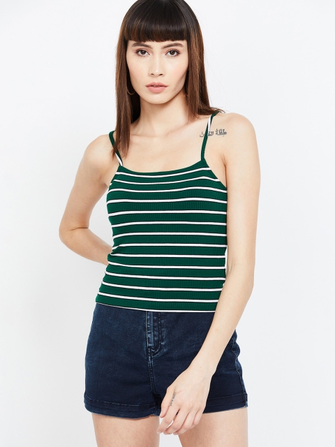 

Ginger by Lifestyle Women Green & White Striped Fitted Top
