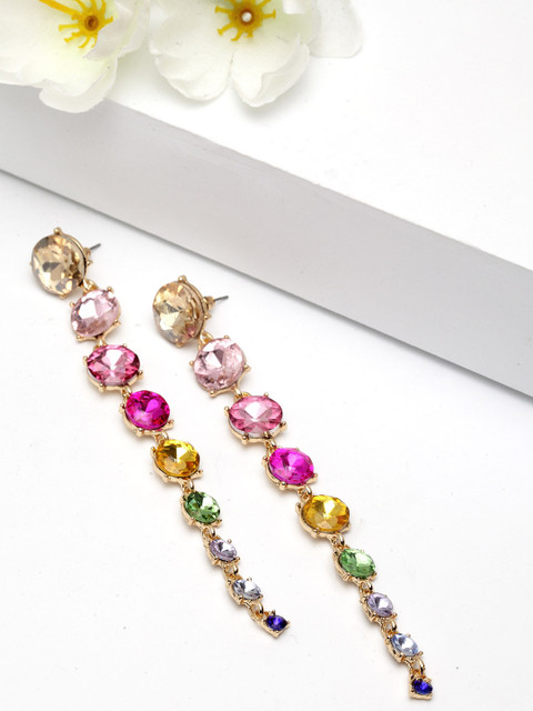 

AVANT-GARDE PARIS Gold-Plated & Pink Contemporary Drop Earrings, Multi