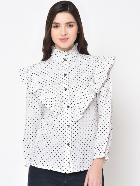 Women White & Black Printed Shirt Style Top