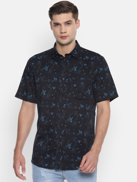 

Allen Solly Men Black & Blue Slim Fit Printed Casual Shirt