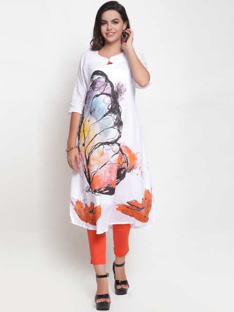 

ETIQUETTE Women White & Black Printed A-Line Kurta