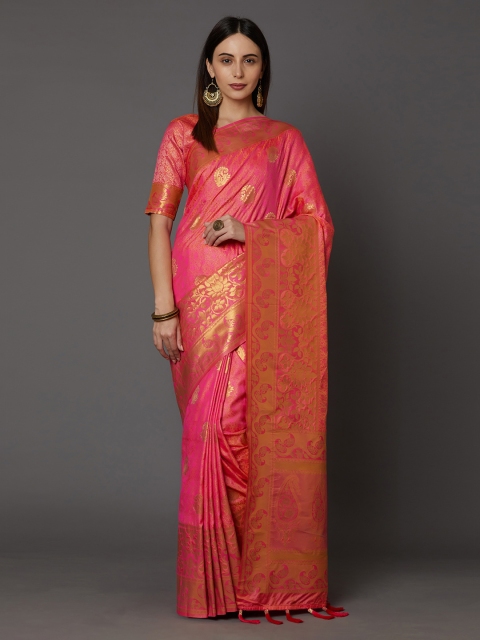 

Mitera Pink Silk Blend Woven Design Banarasi Saree