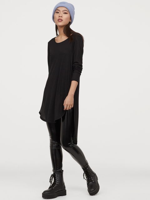 

H&M Women Black Solid Long Jersey Top